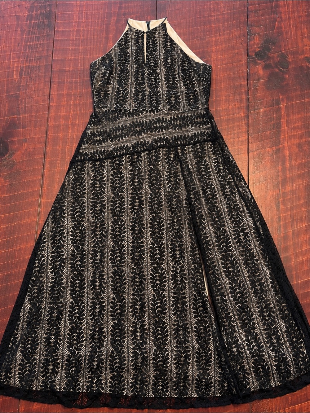 White House Black Market Black Lace Maxi Dress with Cream Accents
